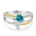 thumbnail image 2 of Gem Stone King 925 Silver and 10K Yellow Gold London Blue Topaz and White Moissanite and White Lab Grown Diamond Band Ring for Women (0.99 Cttw, Gemstone November Birthstone, Heart Shape 5MM, Size 7), 2 of 3