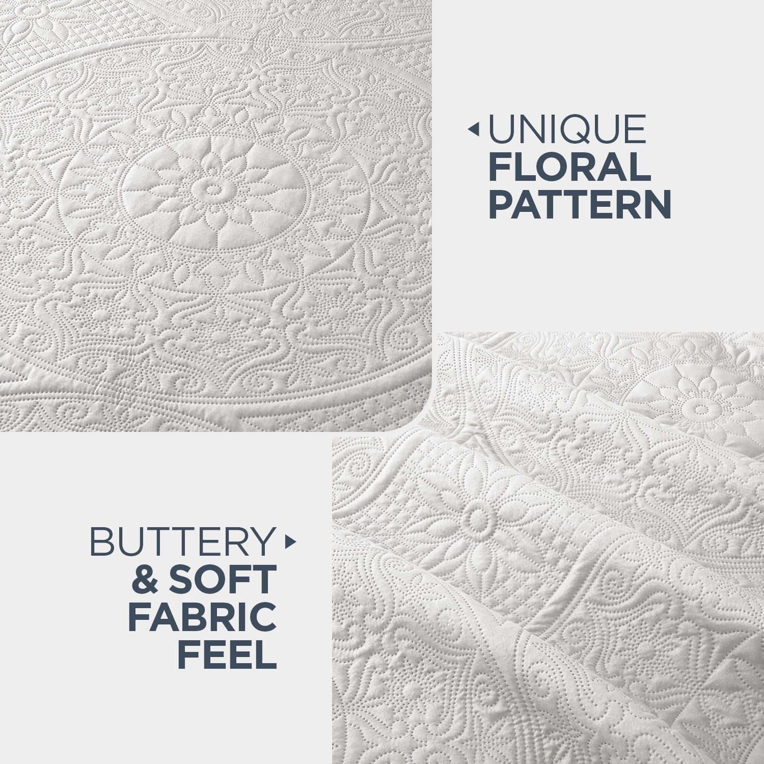 Moonlight Bedding Classic Collection Soft Touch Contemporary 2-Piece White Floral Quilt Set, Twin