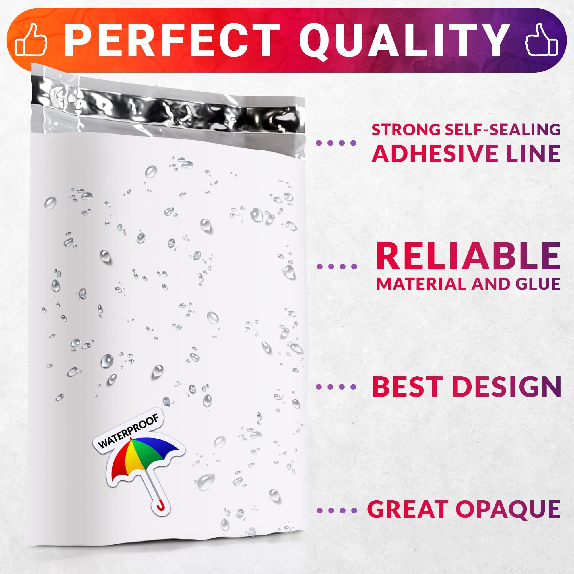 White Gusseted Poly Mailers, Expandable Shipping Envelopes, 100 Count, 10 x 13 x 2 in