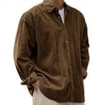 thumbnail image 2 of BRANROY Long Sleeve Shirts for Men - Casual Solid Corduroy Thickened Button-Front Loose Fit Shirt for Cool Weather,Brown M, 2 of 7