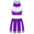 thumbnail image 3 of Aiihoo Womens School Girls Cheerleading Team Uniform Outfits 3Pcs Sleeveless Crop Tops with Pleated Skirt and Headwear Purple S, 3 of 7