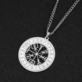 thumbnail image 2 of Collares con runas de Odín, vikingos nórdicos, símbolo de Vegvisir, colgante de brújula para hombre, amuleto sobrenatural de acero inoxidable, joyería, plata, 2 of 5