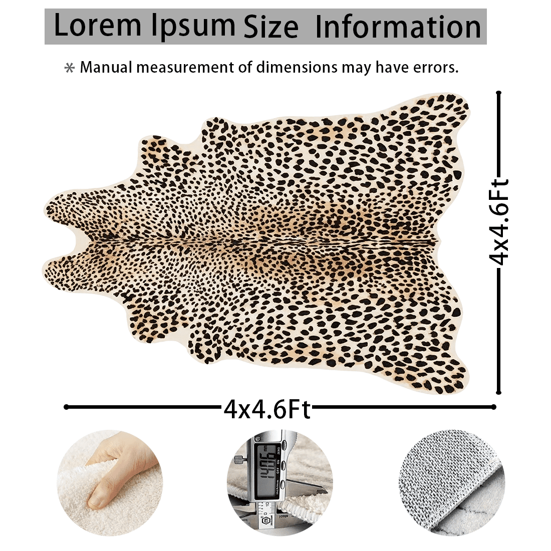 Cheetah Print Area Rug, 4' x 4.6' Faux Fur Leopard Skin Rug, Soft Shaggy Animal Print Carpet for Living Room, Bedroom, Office Decor