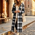 thumbnail image 3 of Jewelreauty Womens Plaid Long Overcoats, Hooded Long Sleeve Wool Blend Peacoat Calf Length Winter Fall Jackets (2XL, Black), 3 of 7