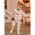 thumbnail image 5 of Cenuakty Baby Girl Thanksgiving Bubble Romper with Bows Plaid Embroidered Long Sleeve Doll Collar Bodysuit Infant Fall Clothes, 5 of 9