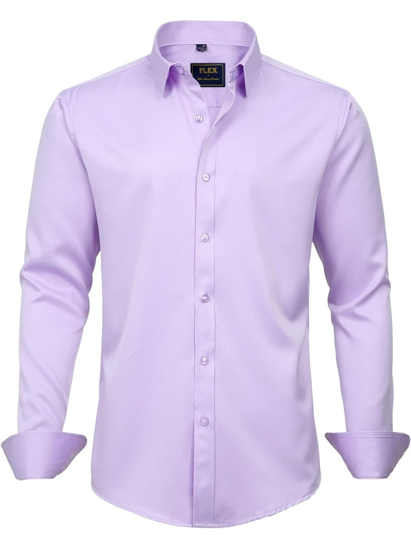 Men's Dress Shirts Solid Long Sleeve Stretch Wrinkle-Free Formal Shirt  Business Casual Button Down Shirts - Walmart.com