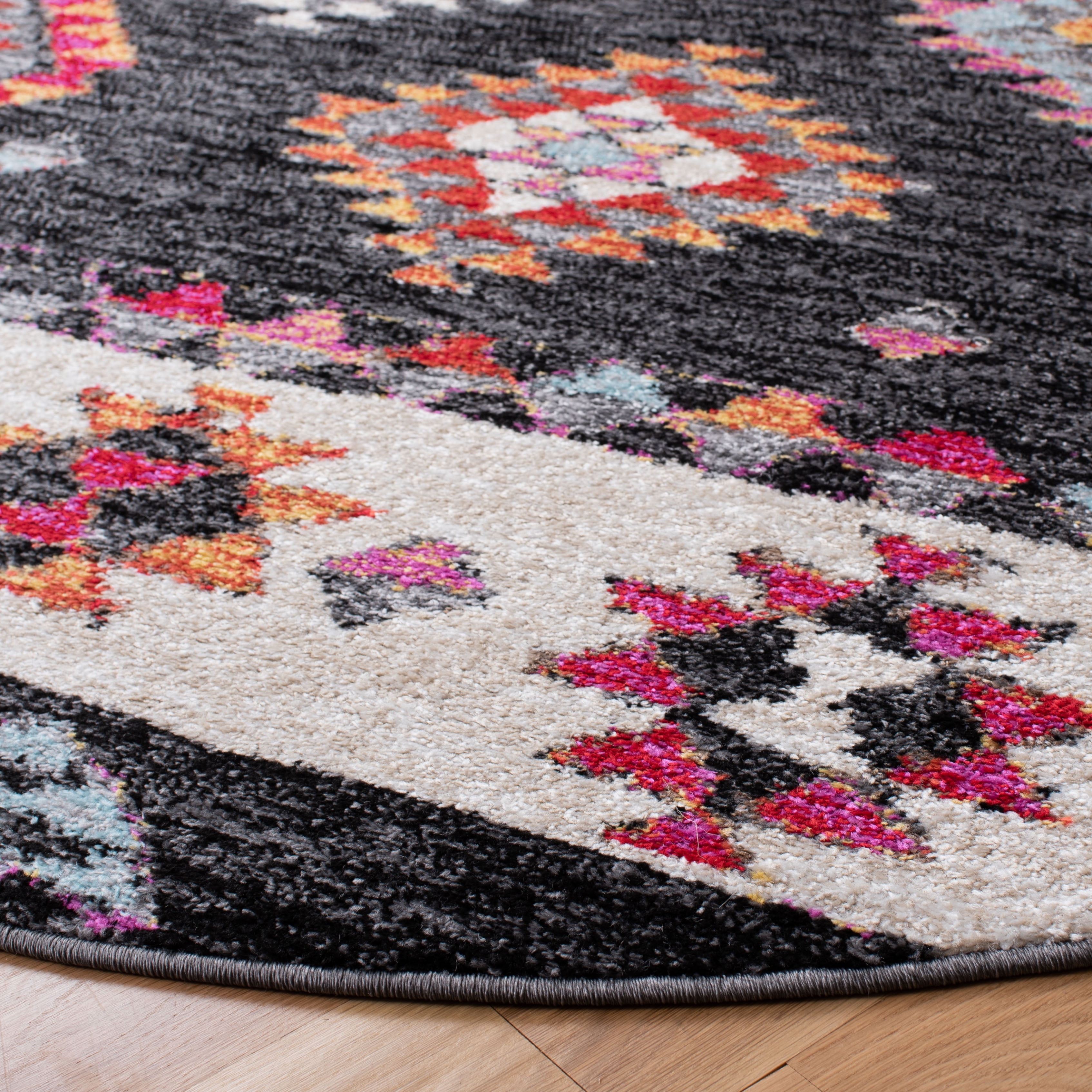 SAFAVIEH Adirondack Caiden Southwest Area Rug, Black/Red, 6' x 6' Round