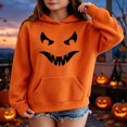 thumbnail image 2 of Coerni Girls Hoodie Halloween Jack-O'-Lantern Orange Hooded Pullover Soft Waffle Knit Sweatshirt with Kangaroo Pocket Kids Fall Versatile Top, 2 of 4