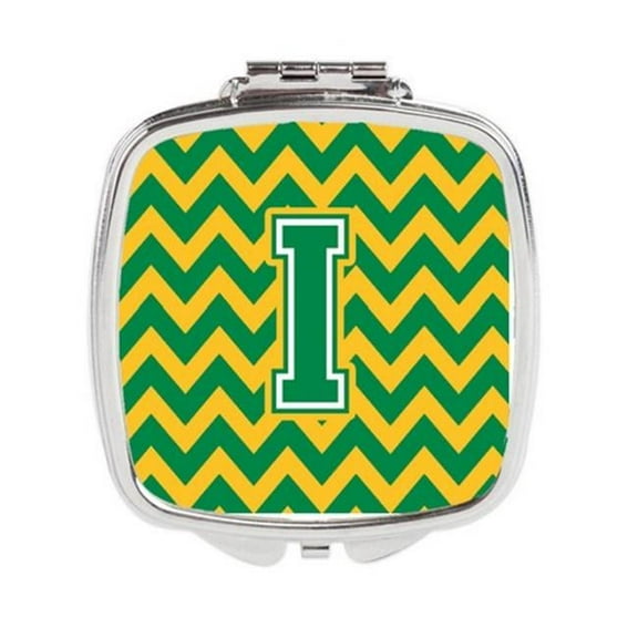Carolines Treasures  Letter I Chevron Green & Gold Compact Mirror - Green & Gold - 3in. H x 0.3in. W x 2.75in. L
