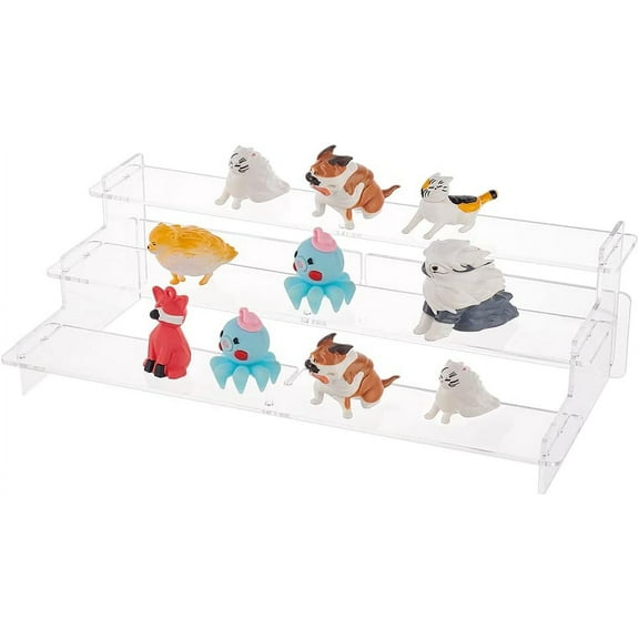 3-Tier Assembled Acrylic Riser for Action Figure 11.8x5.7x3.5 inch Transparent Acrylic Organizer Rectangle Display Risers Jewelry Perfume Organizer Stand Mini Figure Storage Riser for DIY