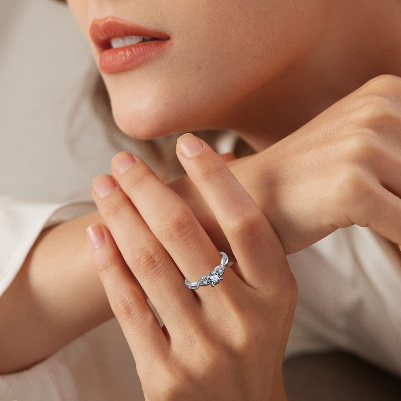 FJ Promise Ring for Her 925 Sterling Silver Engagement Ring Anniversary Wedding Eternity Ring for Women Size 10