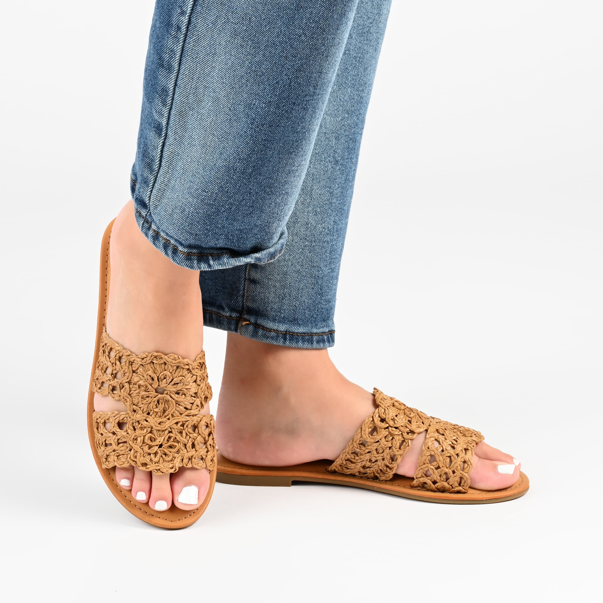 Journee Collection Womens Lissia Tru Comfort Foam Slip On Slide Flat Sandals