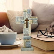 SRstrat Decorative Holy Cross Desktop Plaque Figurine for Religious and Christian Rustic Decor As Spiritual Decorations with Faith in God Bible Verse As Inspirational Easter