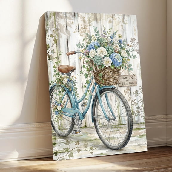 1.5-Inch Thick Canvas Print Wall Art for Living Room, Bedroom, Office or Entryway – Decorative Wall Decor with Vintage Bicycle With Flower Basket -12 x18x1.5 in
