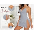 thumbnail image 4 of ValueVibe Lingerie for Women Lace V Neck Spaghetti Straps Babydoll Sleepdress High Slit Chemise Nighty, Gray 3XL, 4 of 9