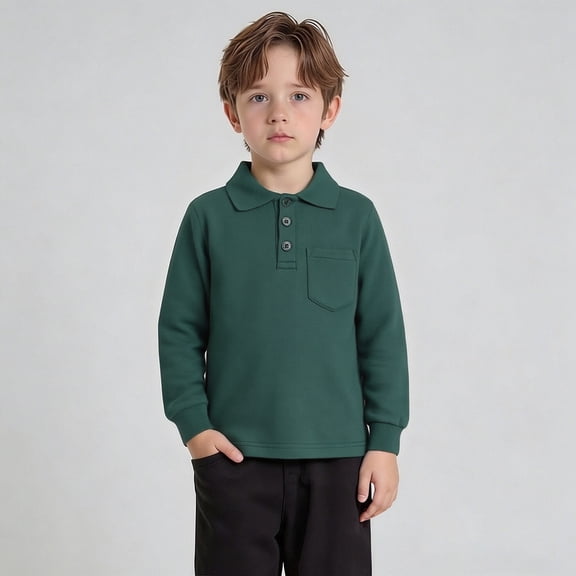 Polo Shirt Boys Long Sleeve Green Button up Shirt Boys Collar Shirt Boys School Uniform Shirts Shirts for Boys 7-8 Years