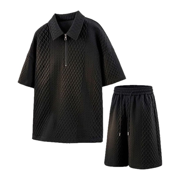 Pantalones con Cremallera Bolsillos Hombres, Nuevo Ejercicio Casual Ventilar Manga Corta Cremallera Solapa Conjunto para el Uso Diario