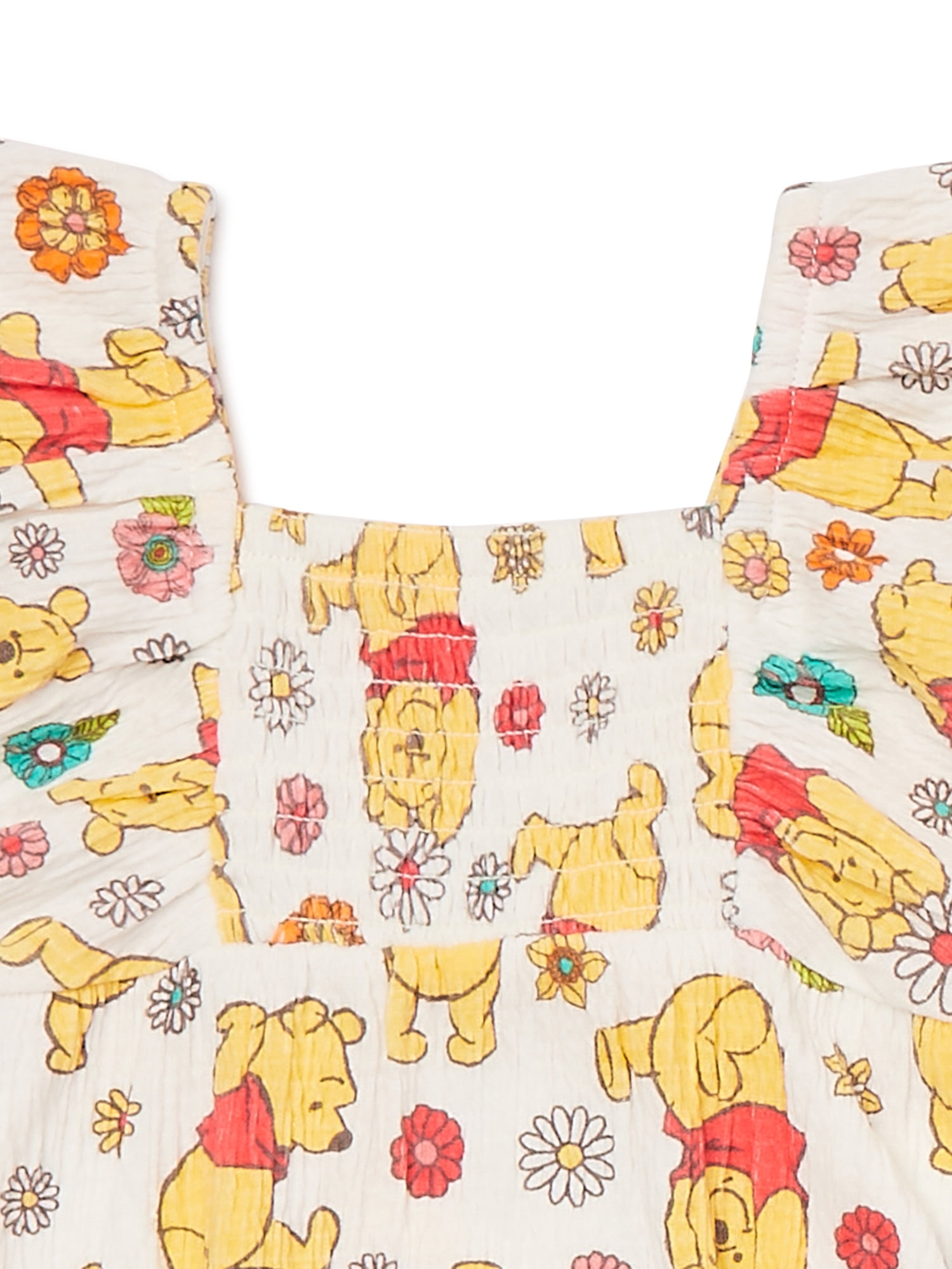 Winnie the Pooh Baby Girl Sundress, Romper and Diaper Cover Outfit Set with Headband, Sizes 0/3M-24M