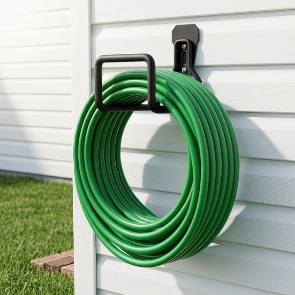 Hose Reel Wall Mount, Rustproof Heavy-Duty Wall Mount Hose Holder – Garden Hose Reel Storage for Outdoor & Garage, Easy Install, Wide Capacity, Black
