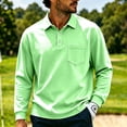 thumbnail image 2 of GrmtClth Polo Shirts for Men Long Sleeve Collared Button Placket With Chest Pocket Lightweight Leisure Outdoor Pullover Tops Light Green XL, 2 of 7