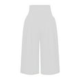 thumbnail image 5 of AOMPMSDX Women's Imitation Cotton And Linen Solid Color Elastic Waist Casual Pants Sports Capri Pants White XXL, 5 of 5