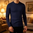 thumbnail image 2 of Atkumj Men Undershirts Casual Ribbed Vertical Rib Knit Crew Neck Sweaters Versatile Slim Fit Solid Color Long Sleeve Mens Pullover Sweaters for Fall Winter L, 2 of 3