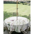 thumbnail image 3 of Outdoor Tablecloth with Umbrella Hole Zipper Green Botanical Floral Round Tablecloth 54" Waterproof Outside Table Cloth Spring Summer Rustic Patio Table Cover Tablecloths for Picnic Party, 3 of 8