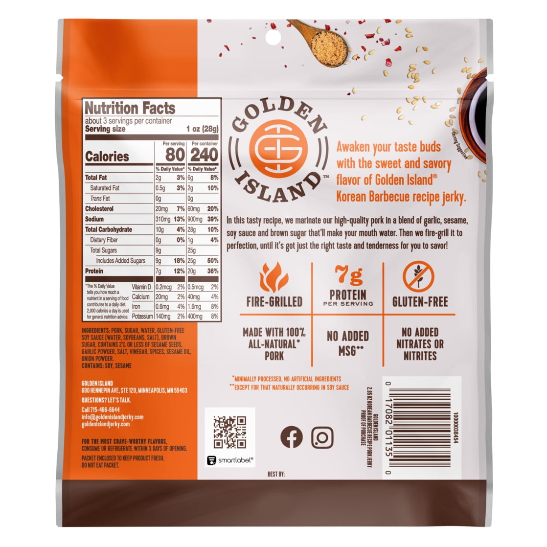 2.85oz Golden Island Korean Barbecue Pork Jerky 1/1 Count