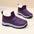 thumbnail image 4 of Winter Snow Boots for Women Thickened Warm Furry Lined Slip on Waterproof Ankle Booties Anti Slip Lighweight Hiking Shoes Purple Size 5.5, 4 of 6