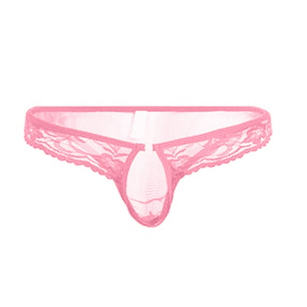 Gibobby Tangas de mujer sexy encaje Día de San Valentín Ropa interior de malla Calzoncillos de ropa interior para hombres Bikini floral caliente Encaje transparente Semi (Rosa, Talla única)