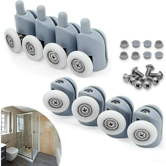 Double Shower Door Rollers, Strong Load-bearing Capacity &amp; Easy Installation, Ultra-Quiet Replacement Parts for Glass Shower Doors (Set of 8 Gray Pieces)