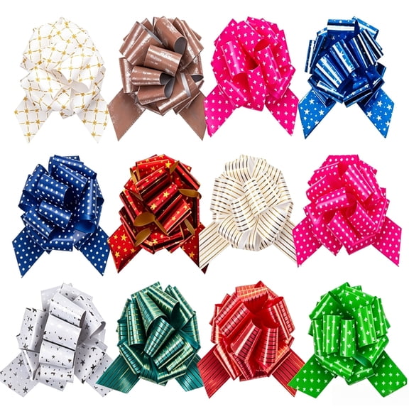 Gogcaro Christmas Gift Wrap Bows Ribbon, 12 Colors 5" Multicolor Pull Bows, Christmas Tree Decoration (12pcs)