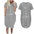 thumbnail image 2 of Robes d'Été pour Femmes Manches Courtes Décontractées T-Shirts Robe Imprimée Col Rond Confortable Longueur Genou avec Poches, 2 of 5