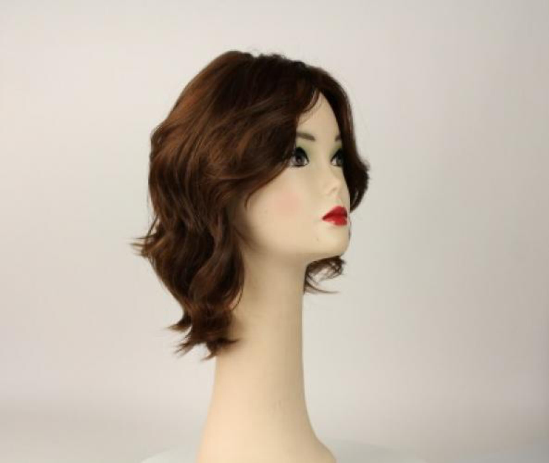 European Human Hair Freeda Wig Regina Brown With Reddish Highlights Multi-Directional Skin Top Size S