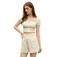 thumbnail image 2 of Women's Two Piece Outfits Elastic High Waisted Shorts Off Shoulder Ruffle Crop Top Casual Short Pant Sets, 2 of 9