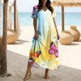thumbnail image 2 of YuXingFu Black Dresses for Women Maxi Crew Neck Plus Size Womens Dress Short Sleeve Floral Long Casual Summer Yellow S, 2 of 7