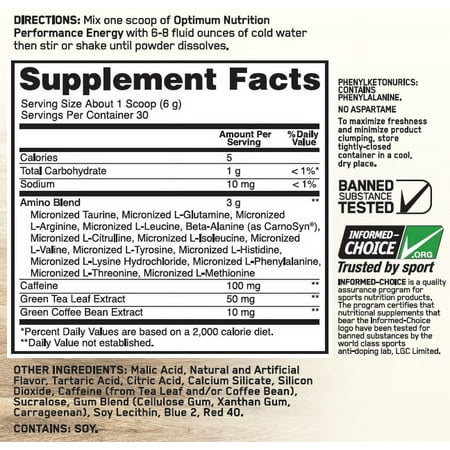 Optimum Nutrition Perforance Energy, Grape Burst, 30 Servings