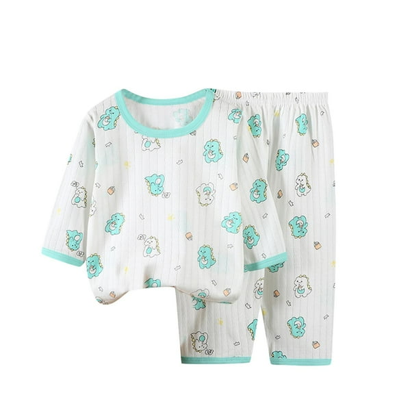 Odeerbi 6M-12Y Niños Niñas Pijamas de Verano de Algodón de Manga Larga Tops Pantalones Set Suave Dinosaurio Imprimir Sleepwear Ligero Transpirable Pijama Set