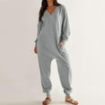 thumbnail image 3 of HSHMT Women's Casual Jumpsuits Women's Casual Loose Jumpsuits Long Sleeve V Neck Oversized Rompers Baggy Overalls Pajamas, 3 of 8