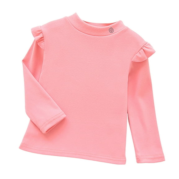 Povozer Girls Long Sleeve Shirts Baby Girls' and Toddler Long Sleeve Ruffle Top for 1-2 Years,Light Pink