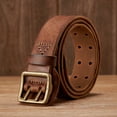 thumbnail image 6 of 3.8CM Vintage Men's Wide Belt Male Cowhide Real Genuine Leather Double Prong Buckle Handmade Strap Fashion Jeans Cowboy Belt, 6 of 7