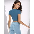 thumbnail image 5 of Womens Slim Fitted Crop Tops - Basic Crew Neck Short Sleeve Casual Tees for Going Out, 5 of 5