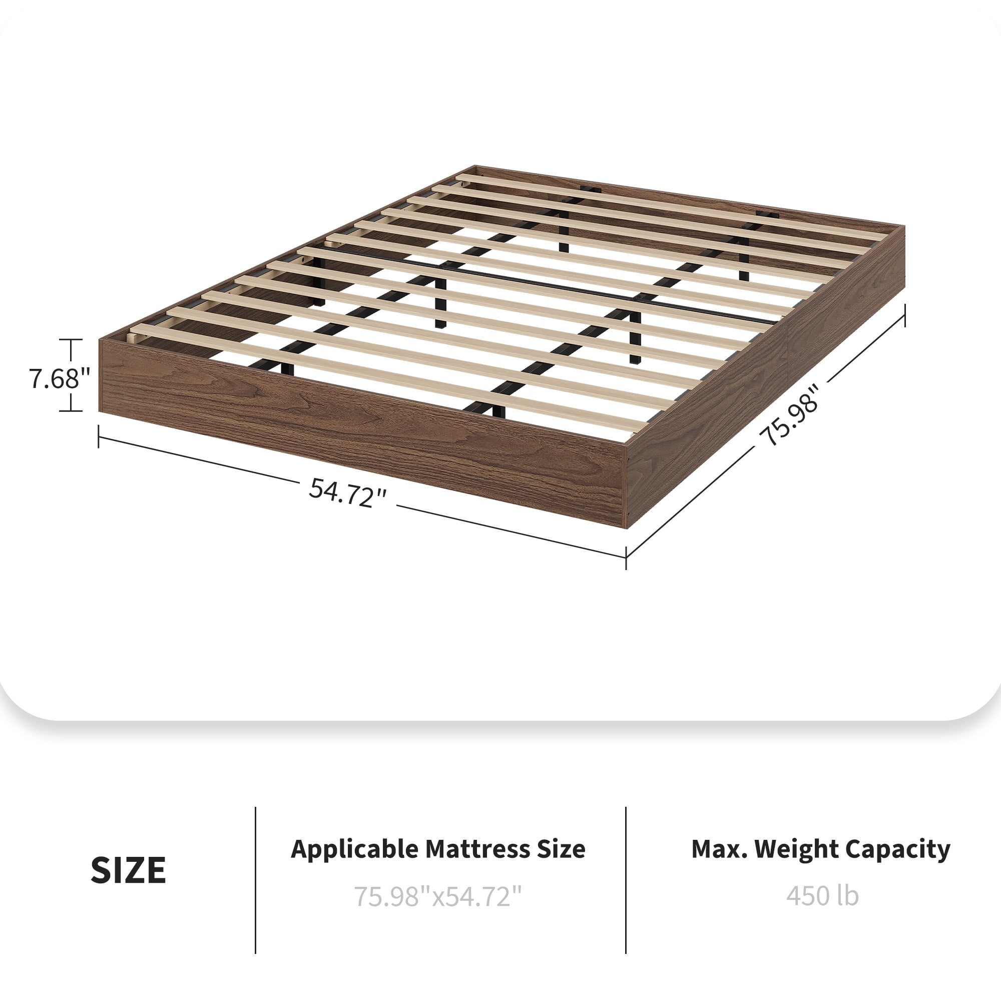 TEQIN Full Platform Bed Base,Wood Platform Bed with Sturdy Wooden Slats, Floor-Standing Bed Frame, Modern Minimalist Design Bed Frame, No Box Spring Needed, Easy Assembly