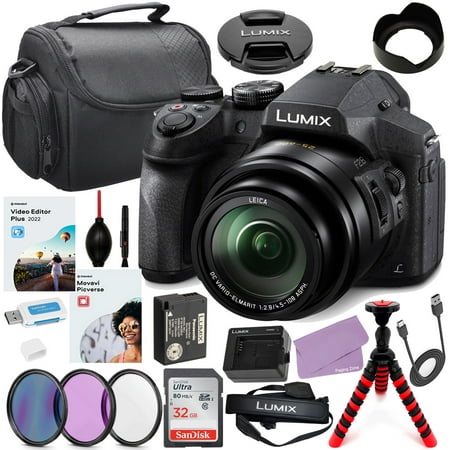 Panasonic Lumix DMC-FZ300 Digital Camera (DMC-FZ300K) Bundle + Accessory Kit with 32GB Ultra Memory, HD Filters, Spider Tripod, Case, 5 in 2 Video/Photo Editing Software Package & More (21 Items)