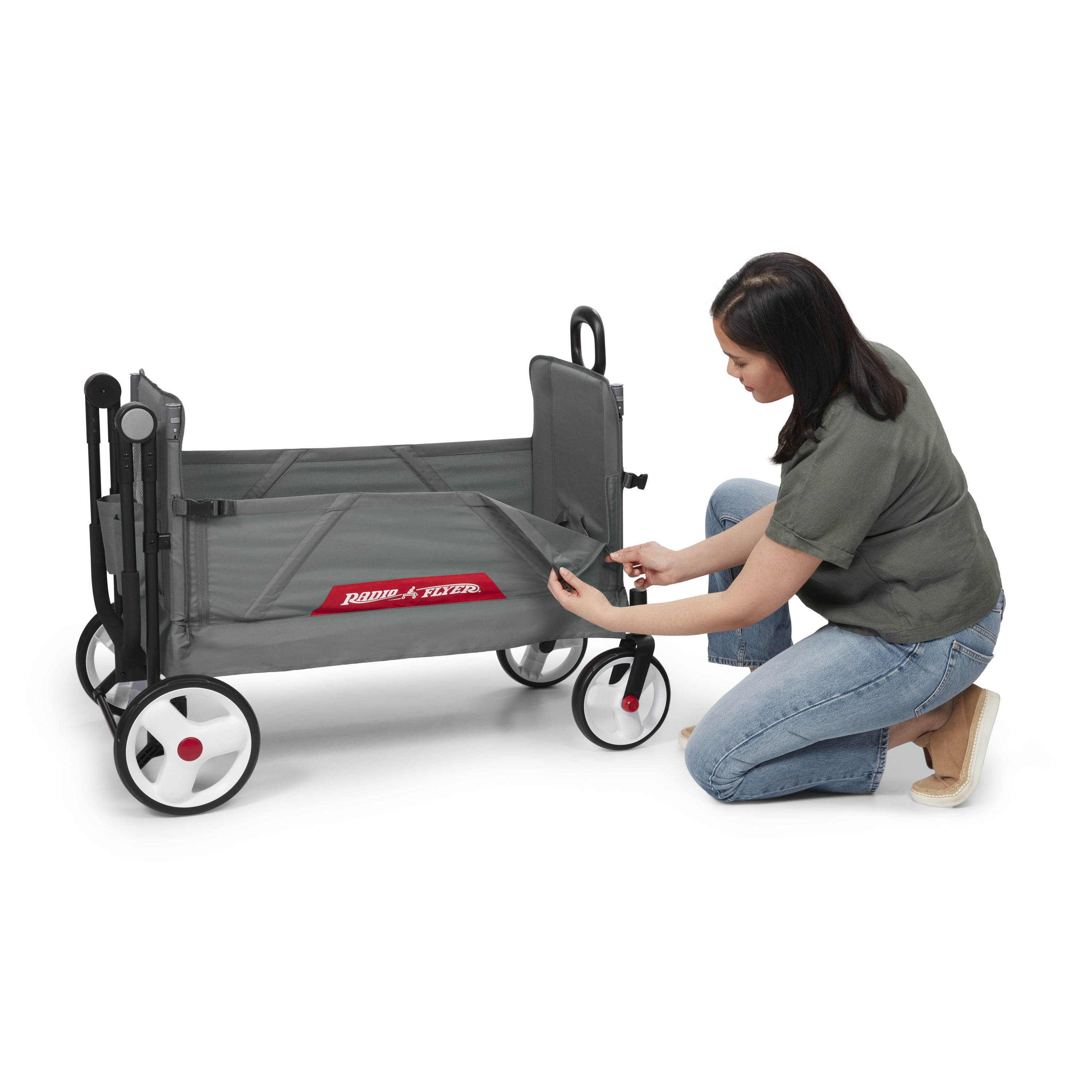 Radio Flyer Compass Kid & Cargo Stroll ‘N Wagon®, Gray Push and Pull Folding Fabric Wagon, for Kids 1 Year and up