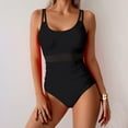 thumbnail image 4 of Bigersell Ruched One-Piece Athletic Swimsuits Women Round Neck Mesh High Cut Bathing Suit Sporty Swimwear Black L, 4 of 7
