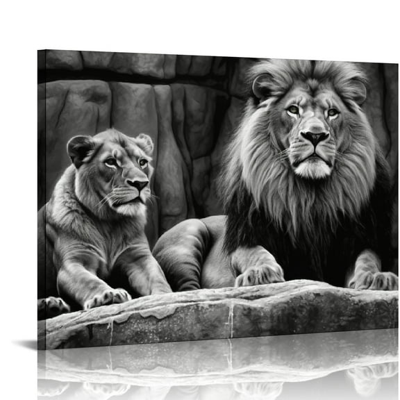 COMIO Lion and Lioness Canvas Wall Art Black and White Lion Poster Wild Animal Art Lion Wall Pictures African Lion Canvas Wall Art Modern Animal Pictures for Living Room Bedroom Office