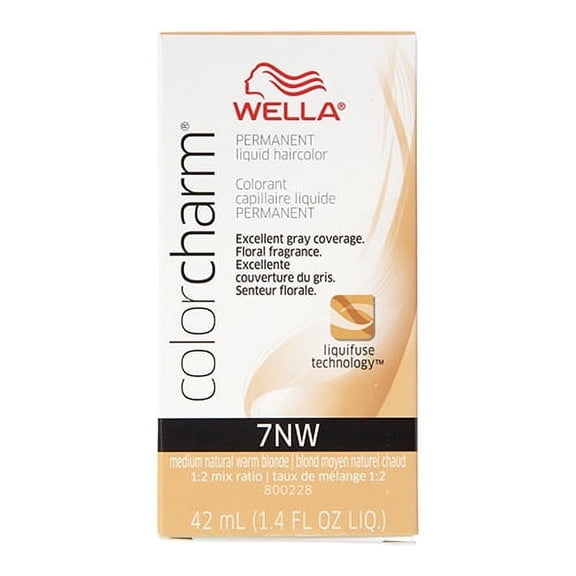 Wella COLOR CHARM, HAIR COLOR Permanent Liquid Haircolor, 7NW Medium Natural Warm Blonde, 1.4 Oz.