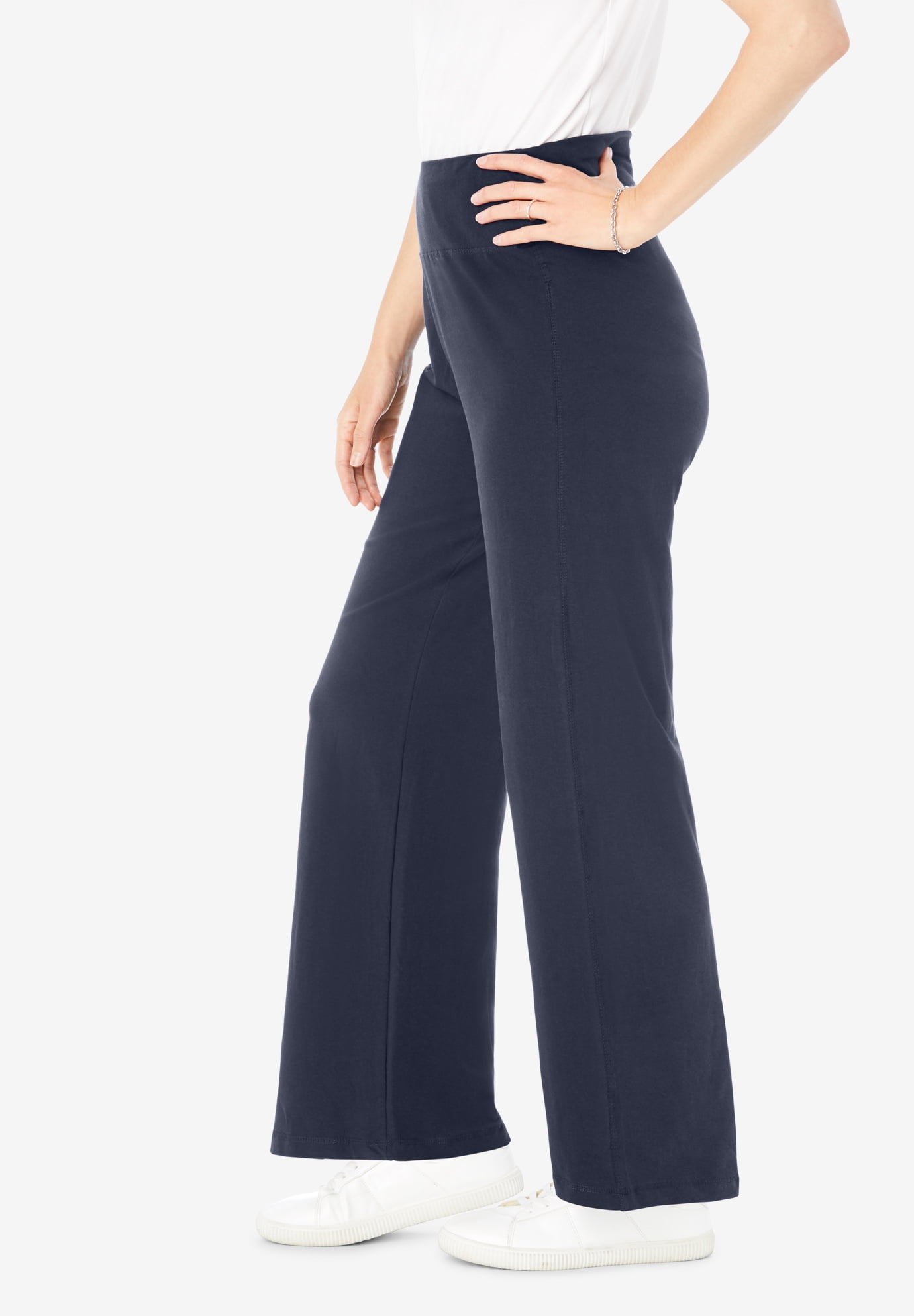 Plus Size Stretch-Cotton Knit Pull-On Wide-Leg Leggings - image 5