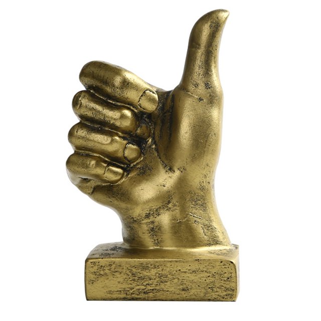 1 pieza de adorno de pulgar hacia arriba, modelo de gesto, decoración de resina para el hogar, adorno de escritorio para sala de muestra, oficina, hogar, coche (cobre)